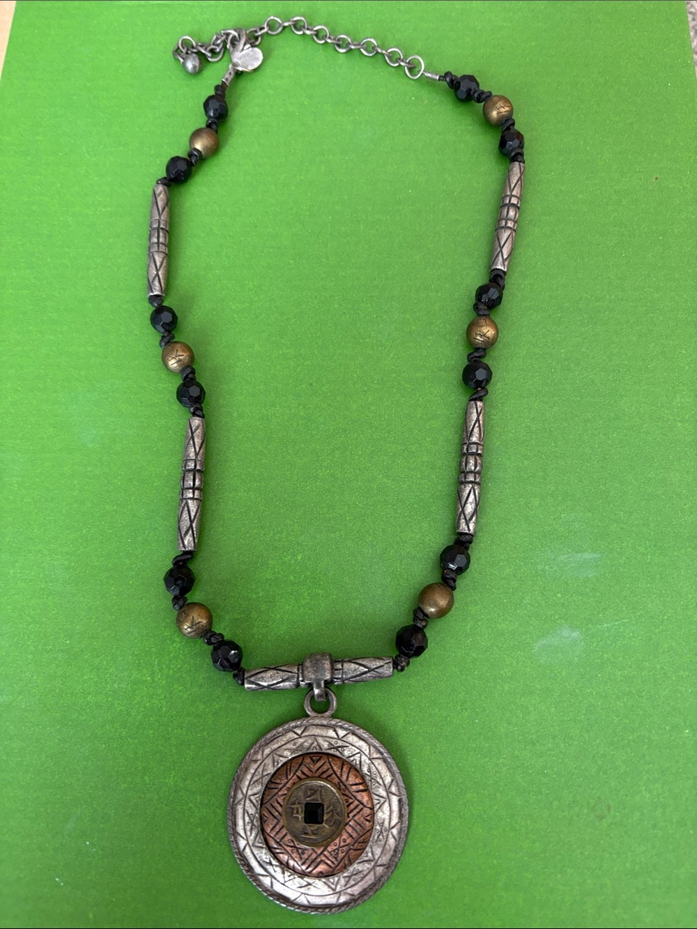 Chico's Black and Gold Mixed-Metal Medallion Necklace